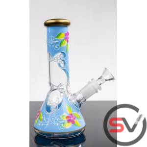 MULTI ART FLOWER GLASS BEAKER 8inch (GLOW IN THE DARK)